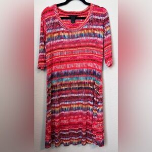 Investments Red and Pink Maxi Dress with Graphic 3/4 Sleeves